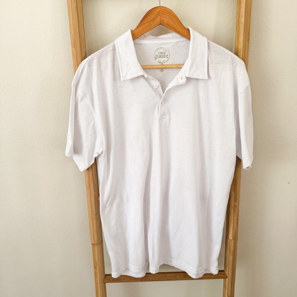 True Classic White Polo Shirt Mens XL Short Sleeve Cotton Blend Casual Golf